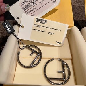 Authentic Fendi Palladio logo hoop earrings. With packaging , tags & box